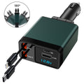 Retractable Car Charger Adapter, 150W Fast Charger for Car, 4 in 1 Car Phone Charger with Cables(2.6Ft), 180° Adjustable,Voltage Display-Green